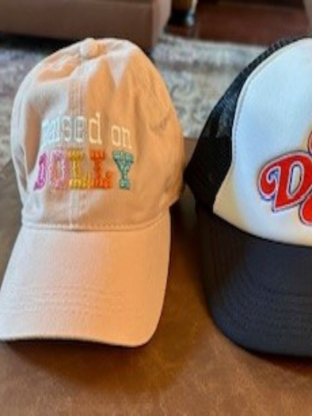 Dolly Parton Hat Bundle – 2 Hats Pink Rhinestone + Black White Trucker